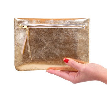 Flat clutch "Feli" gold//Genuine Leather