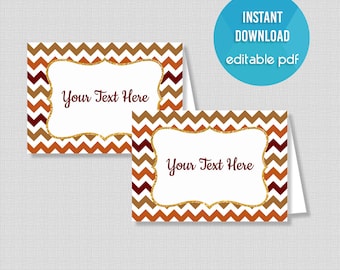 EDITABLE Food Tent Cards, Thanksgiving Chevron Food Labels, Editable Buffet Signs, Place Cards, INSTANT DOWNLOAD