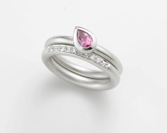 Platinum cocktail ring, spinel pink drops, engagement rings, wedding ring, ring set, stacking ring, birthstone, wedding, marriage, blue Stone