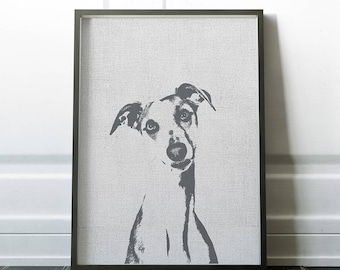Whippet art print, Dog Print Gift Idea, Modern Dog Art Print, Black White Wall Decor, Whippet poster, Pet portrait, Whippet gift idea