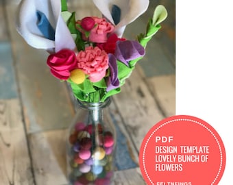 Felt Flower Tutorial, Gift for Her, Instant Download, Printable Pattern, Spring Felt Flowers, Home Decor, Felt Flower Bouquet, Valentine's