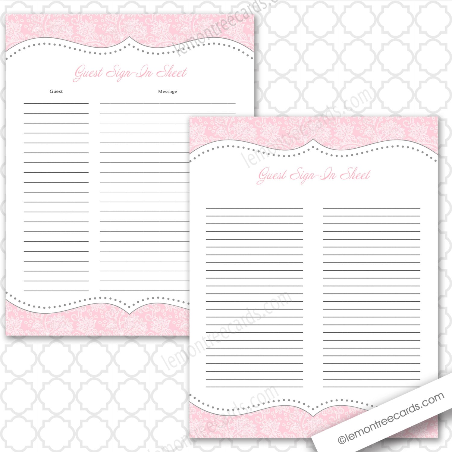 pink guest sign in sheet two versions included baby shower bridal shower guest book template