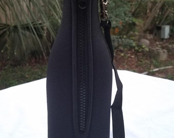 Black Neoprene Wine Sleeve w/ Carrying Strap
