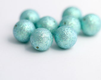 Vintage Seafoam Lucite Sparkle AB Round Beads 14mm (8)