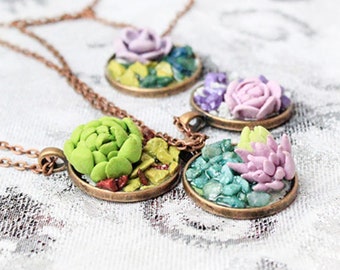 succulent necklace plant jewelry original necklace succulent jewelry green necklace gift wife floral jewelry charm necklace gift mom Рю200