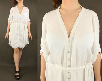 Shirt dress white women vintage clothing Midi Shift Dress Beach Wear