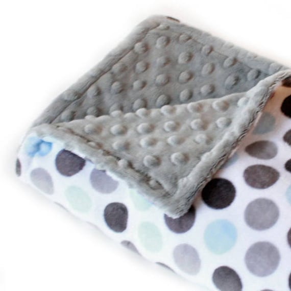 Baby Lovey, Personalized Baby Blanket Boy, Boy Lovey Blanket, Gray Blue Dots Mini Minky Baby Blanket, Baby shower gift - Baby Boy