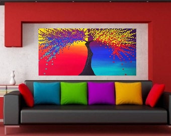 The Spectrum of Life /Rainbow Multi Color Impasto Acrylic Palette Knife Painting