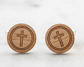 Religious Cross Cufflinks - Wood Cufflinks - Religious Jewelry for Men - Gift for Priest - Gift for Pastor - Christian Gifts for Men