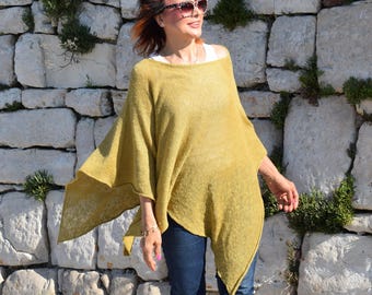 Linen Tunic Top . Linen Knit Poncho Cape . Lightweight Linen Knit Poncho. Plus size Linen Tunic wrap. Cruise and Resort wear poncho