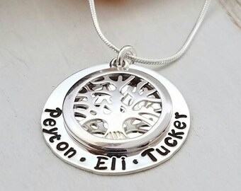 Personalized Mother Necklace, Sterling Silver Name Necklace, Family Name Necklace, Custom Name Necklace, Family Tree Necklace, Mothers Day
