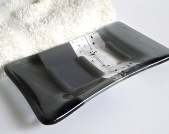 Gray and Silver Fused Glass Soap Dish by BPRDesigns