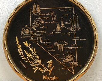 Nevada Souvenir State Tray Silver State Sagebrush Black Gold
