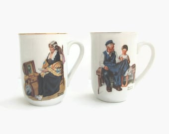 Two Vintage Norman Rockwell Coffee Mugs, Vintage Mugs, Coffee Mugs, Vintage