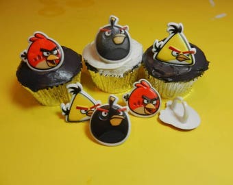 12 Angry Birds Cupcake Rings Toppers Party Favors