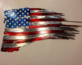 Tattered American Flag Metal Art