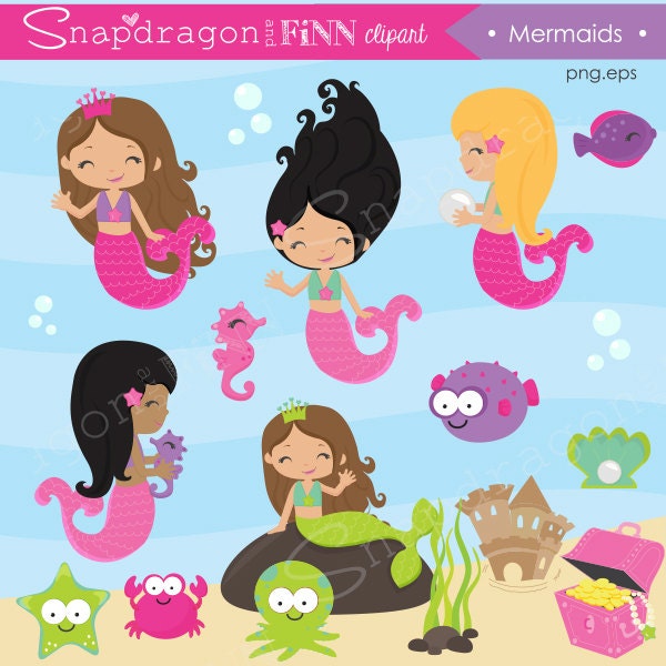 Mermaid clipart Fish clipart Under the Sea clipart Cute Mermaid clipart Fish clipart Under the Sea clipart Cute