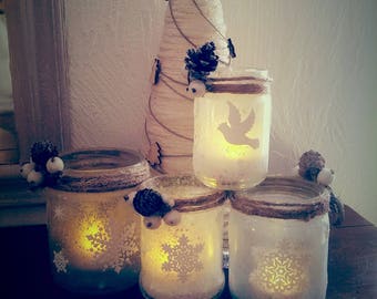 Set of ice candles snowflakes and Dove of peace