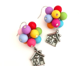 Up Earrings, Disney Inspired Jewelry, Balloon House Earrings, Up, Adventure Is Out There, Flying House Earrings, Flyng House Jewelry, Disney