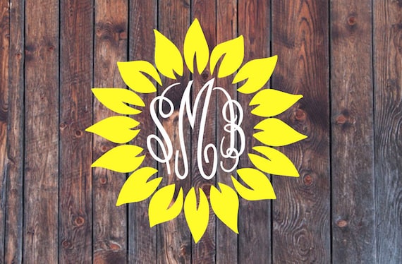 Sunflower Monogram Decal // custom decal sunflower monogram