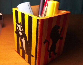 Handpainted Wooden Desk Organizer Harry Potter Fan Hogwarts House Animals Colours Pencil Cup Holder Potterhead
