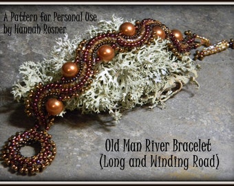 Bead Pattern - Long & Winding Road Cuff Bracelet tutorial instructions - Herringbone by Hannah Rosner for personal use only