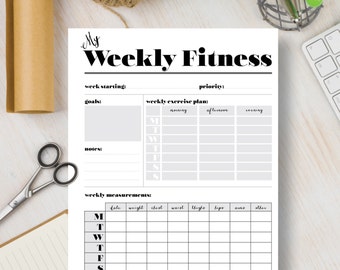 FITNESS Instant Download Printable Planner Weekly Fitness Page. Fitness Agenda 2018 Inserts include A4, A5, Letter & Half Sizes | #537