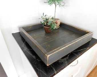 OTTOMAN TRAY - Wooden Tray - Table Decor - Rustic - Farmhouse Home Decor - Wedding Gift - 20 x 20 - Shown in Graphite - Choose Size & Color