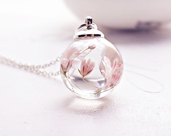 Real flower necklace Dried flower jewelry Terrarium necklace Nature pendant Pink flower necklace Dried flower necklace Gift for her