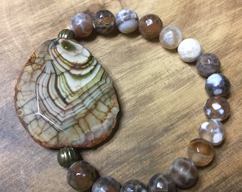 Brown crabfire agate bracelet, freeform agate bracelet, agate slab bracelet, agate healing bracelet, cleansing, calming bracelet, yoga, mala