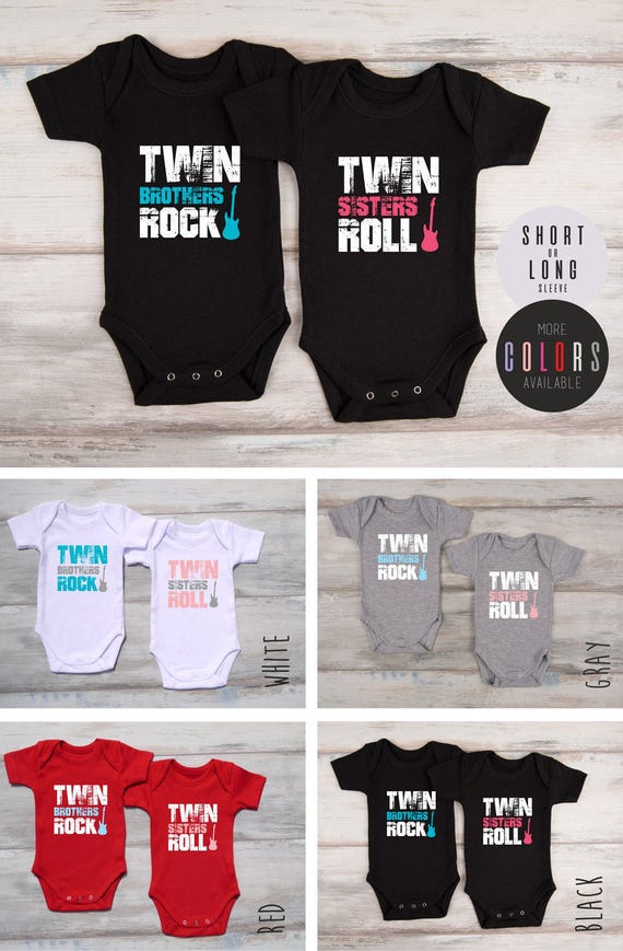 Boy Girl Twin Outfits Set of 2 Matching Baby Bodysuits Twin