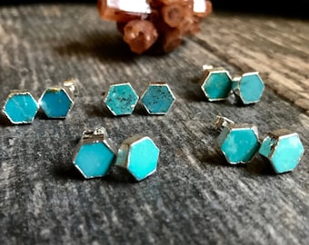 Turquoise Studs Earrings,Stud Earrings,Turquoise Earrings Silver,Hexagon Studs ,Turquoise Studs,Turquoise, Earrings,Turquoise Jewelry,Studs