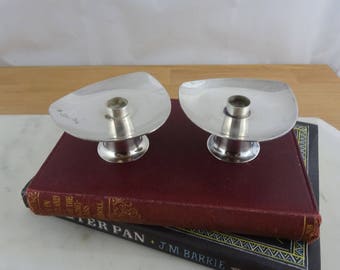 Pair of Vintage Danish Silver Plated Taper Candle Holders, Mid Century Modern