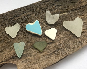 Naturally shaped hearts genuine sea glass sea pottery