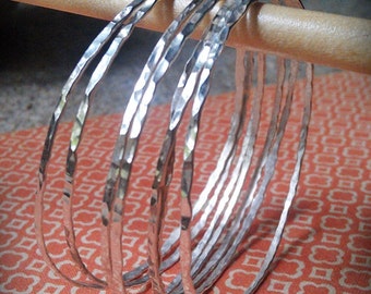 Sterling Silver Hammered Bangles Stack of 7