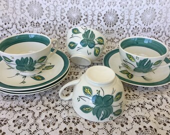 Set of four teacups and saucers, hand painted, vintage