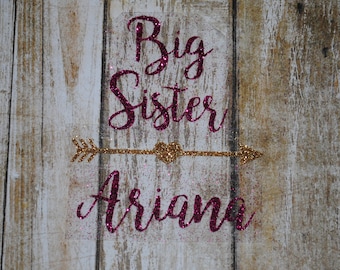 Big Middle Little Brother Sister Personalized Custom Iron on decal heat transfer vinyl glitter baby sibling hospital home shirt