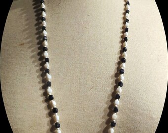Black and White glass bead Necklace # 047