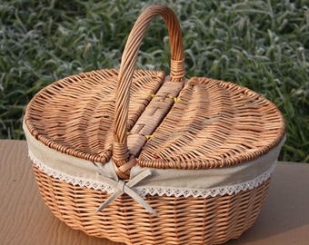 Willow picnic basket,ellipse basket, gift for wedding, hand woven basket, wicker basket, Shopping basket,fruit basket,vegetable-basket