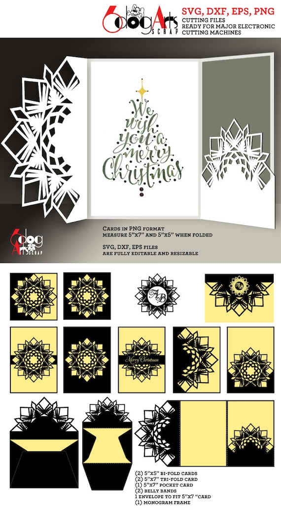 10 Snowflake Christmas Card Templates Digital Cut SVG DXF