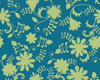 Quilting Treasures - Lydia by Nicole Tamarin Dk Teal Floral Vine 24630 Q - Quilt, Quilting, Clothing, Crafts