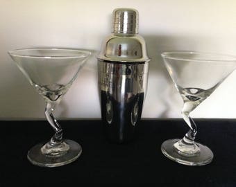 Parfums Givenchy polished stainless steel Martini Shaker and Glasses FREE SHIPPING