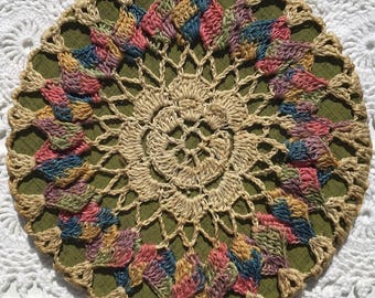 Vintage Crochet Trivet, 1950's Crochet Trivet, Pro-Tex Product, Pro-Tex Crochet Trivet