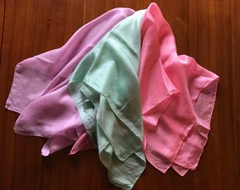 1950s Silk Scarves Solid Colors Lilac, Mint & Pink