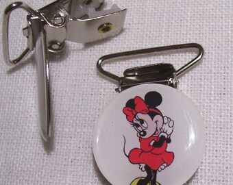 C08 - Strap clip, alligator, pacifier Clip - mouse MINNIE dress red * 2.5 x 4 cm *.