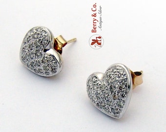 Diamond Heart Earrings Post Backs 14K Yellow Gold