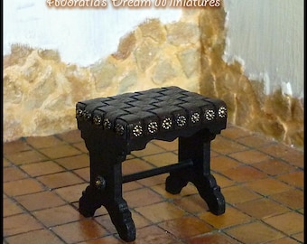 Miniature stool Medieval, Tudor, 1/12 scale dollhouse. Medieval, Tudor, dollhouse furniture. Exclusive design. Unique piece.