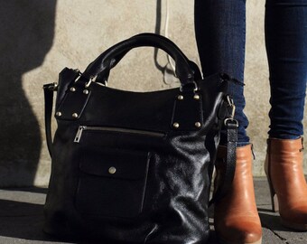 Black Leather Bag, Leather Handbag, Leather Purse, Leather Messenger, Leather Bag, Black Leather Purse, Black Messenger