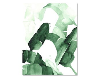 Beverly I Tropical Banana Palm Leaves Watercolor Giclee Fine Art Print Poster Tropical Jungle