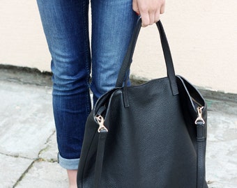 PRE-ORDER >>> DOMI - Top Zip Leather Tote Bag - Black